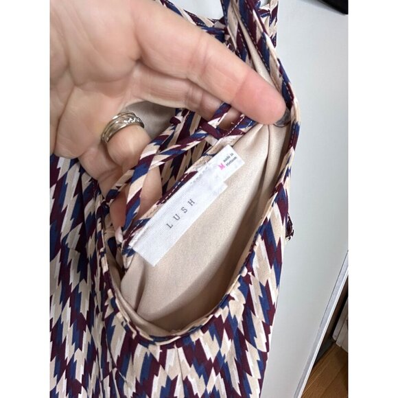 LUSH Women's Red Blue Tan Geometric Sundress Size M wedding summer - Picture 4 of 7